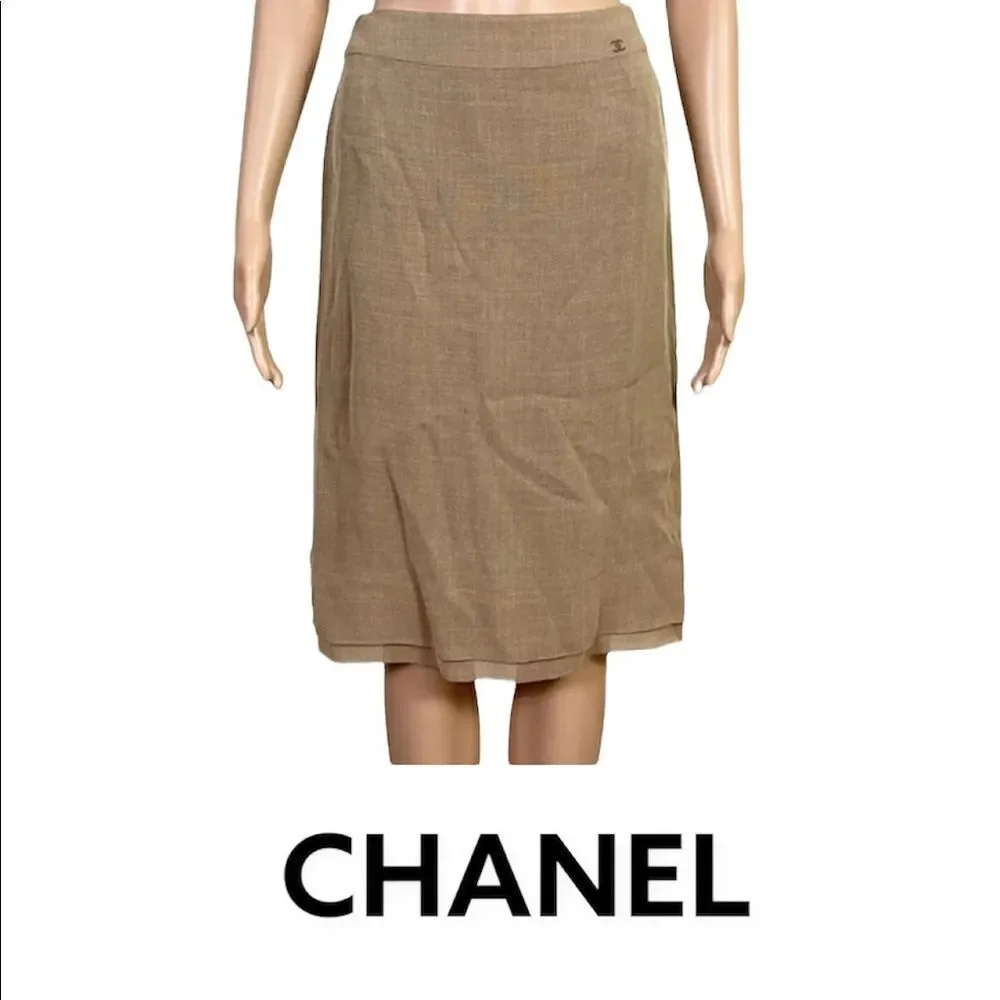 Chanel Vintage Tan Knit Silk Lined High-Waisted Pencil Skirt 4 EUR 36